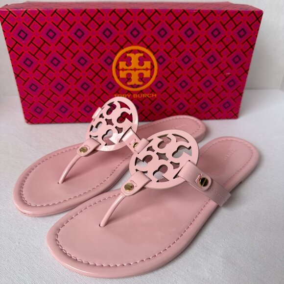 New Tory Burch Miller Patent Leather Sandal Limited Edition Petunia Size 8 - Picture 1 of 13